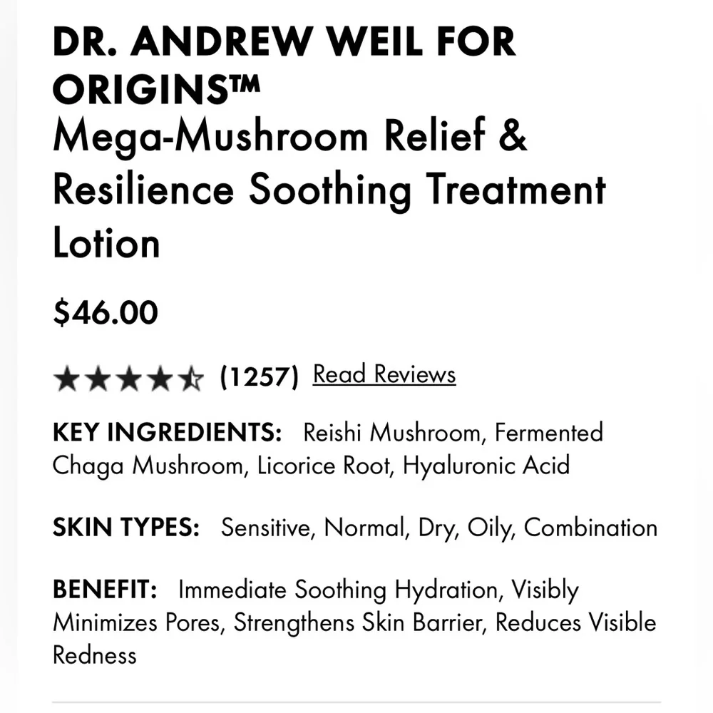 Origins Mega Mushroom Relief and Resilience Soothing Treatment Lotion| 13.5 oz